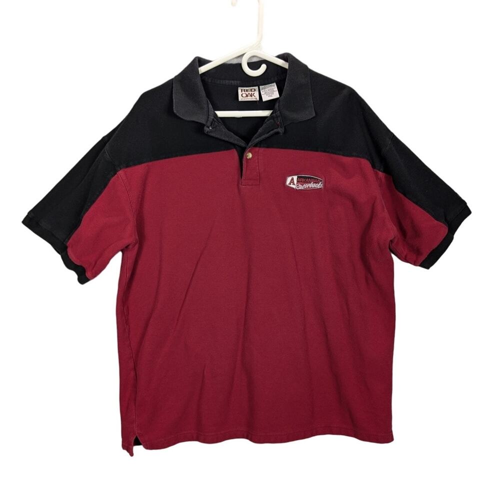 Vintage Razorbacks Shirt Mens XXL Red Black Embroidered Logo Arkansas Retro